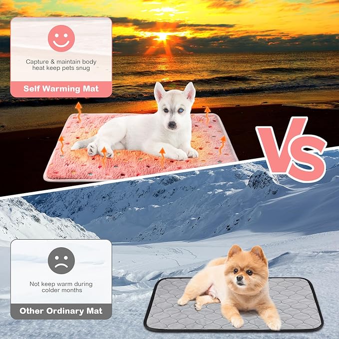 4 Pack Self Heating Cat Bed Cat Self Warming Pad with Removable Cover Extra Warm Thermal Pet Pad Washable Pet Crate Mat Anti Slip Kennel Pad for Indoor Outdoor Pets (Dot,16 x 20 Inches)