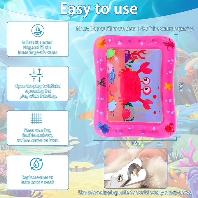 Oiuaymn Water Play Mat for Cats, Cat Water Sensory Play Mat，Cat Mat Toys for Bored Indoor Cats， Cooling Mat for Cats，Interactive Toys for Cats