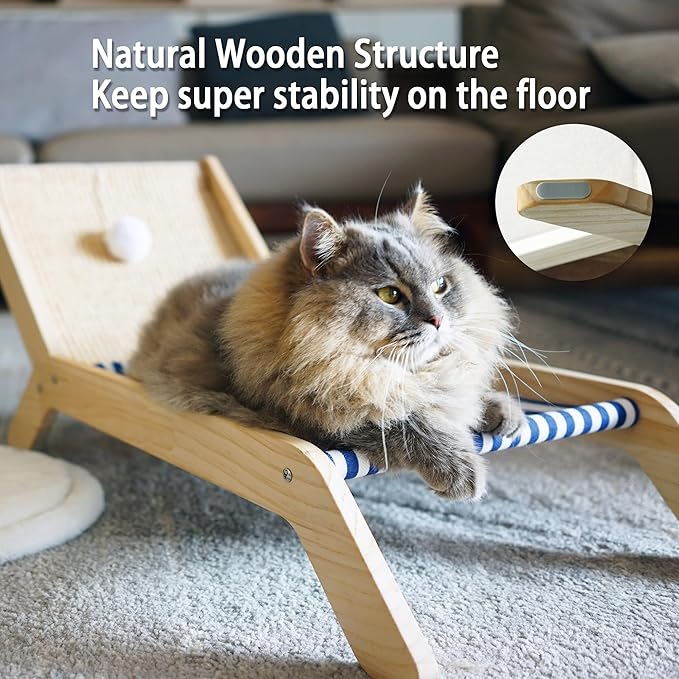 PETKARAY Cat Hammock with Coconut Palm Tree Scratching Post, Cozy Beach Chair Elevated Cat Beds, Original Cat Lounger for Indoor Cats