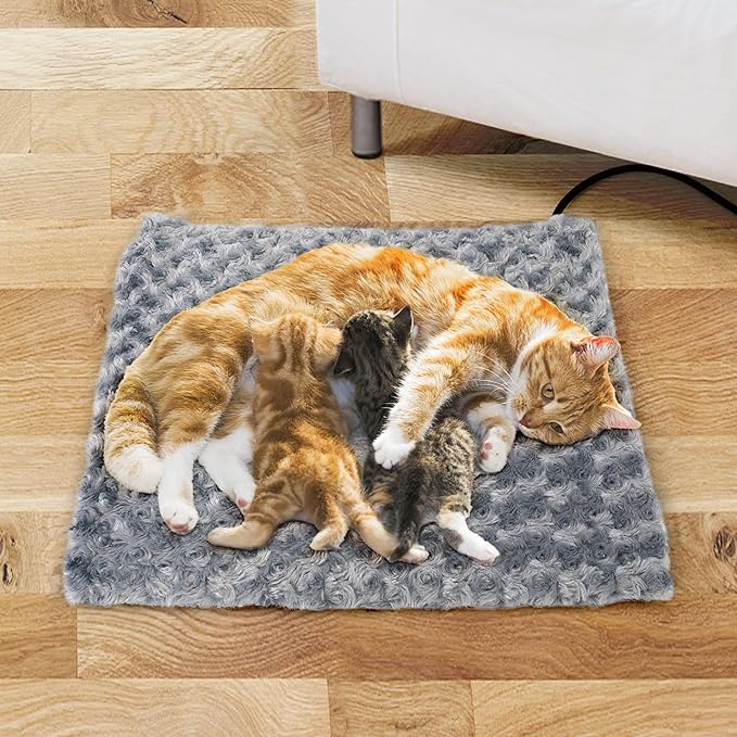 Cat Heating Pad, Electric Pet Heating Pad for Cat, Cat Warming Pad with Chew Proof Cord, 9 Heat Levels, Auto-Off, 18" x 18"