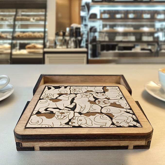 02 Beagle Dog Coaster - Beagle Dog Puzzle Wooden Coaster Set - Interlocking Jigsaw Drink Mats with Laser-Cut Design for Beagle Lover