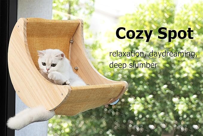 HAPYKITYS Window Cat Beds for Indoor Cats Perches Moon Shelves Mounted with Strong Suction Cups Cat Window Seat for Sleep and Watch Birds