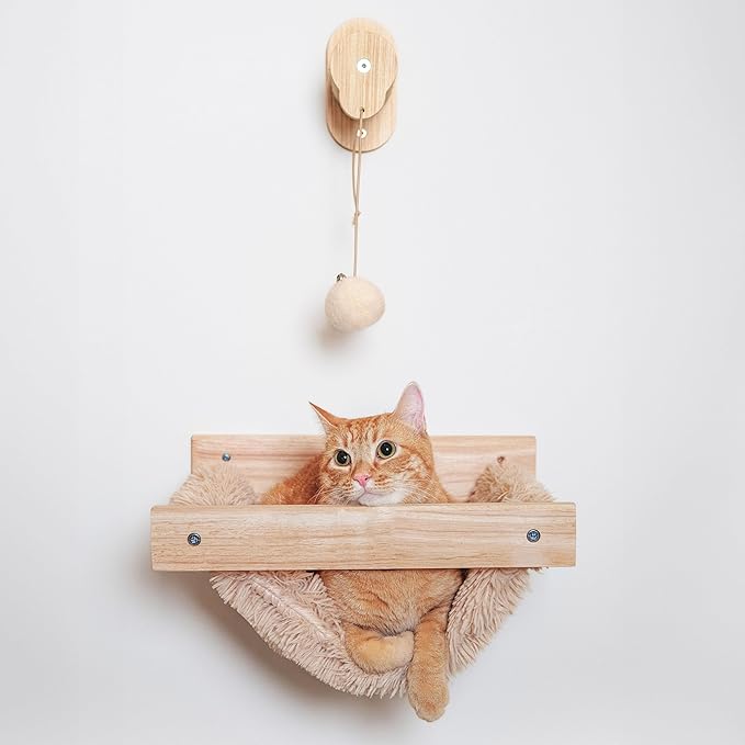 Wall Mounted Cat Wall Hammock with Toy, Self Warming Cat Wall Bed, Cat Shelf for Indoor and Outdoor Cats, Strong Cat Wall Toy, Ball Hanging Cat Hammock for Wall, Gift for Cat