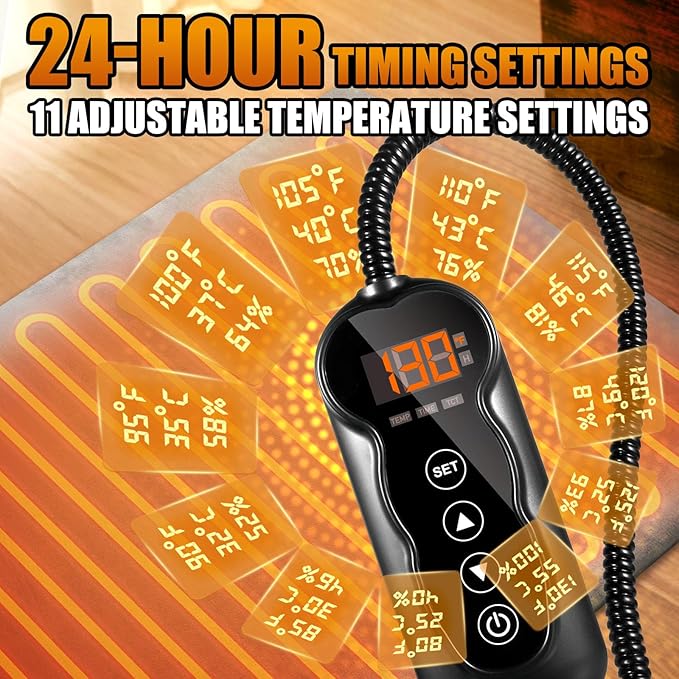 Cat Dog Heating Pad, 11 Adjustable Temperature Pet Heating Pad with 24h-Timer, Waterproof Heated Cat Bed with Chew Resistant Cord, Indoor Outdoor Electric Pads for Dogs, Pet Heated Mat 28X16in