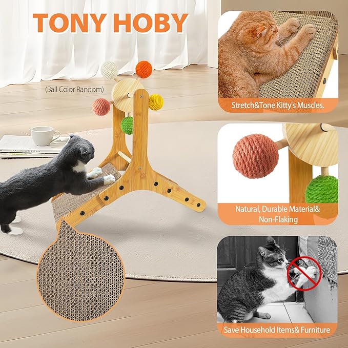 TONY HOBY Cat Scratching Post, Sisal Kitten Scratcher with Ferris Wheel Spinning Balls, Cat Scratching Board for Small Medium Cat (22.5 in, Colorful)