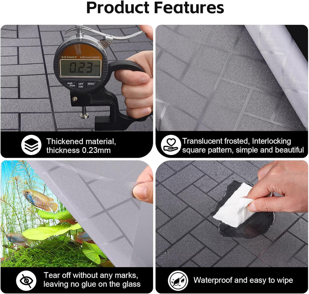 Aquarium Background Paper Decor Fish Tank Backdrop Wallpaper Electrostatic Adhesive, No Glue, Easy to Install, Reusable (17.7“H×47.2”L, Grid Transparent)