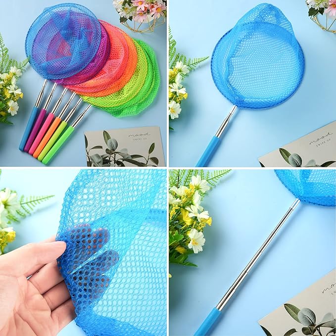 24 Pcs Kids Telescopic Butterfly Fishing Nets Insect Net Bug Net Insect Catching Nets Outdoor Tools for Catching Butterfly Insects Bug Fish Ladybird Nets, Extendable from 15 Inch to 34 Inch (Colorful)