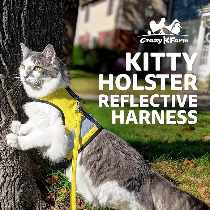 Reflective Cat Harness - High-Visibility Cat Vest for Day & Night | Secure, Breathable and Washable Cotton | Ideal for Walking & Traveling - Sunshine Yellow, XS