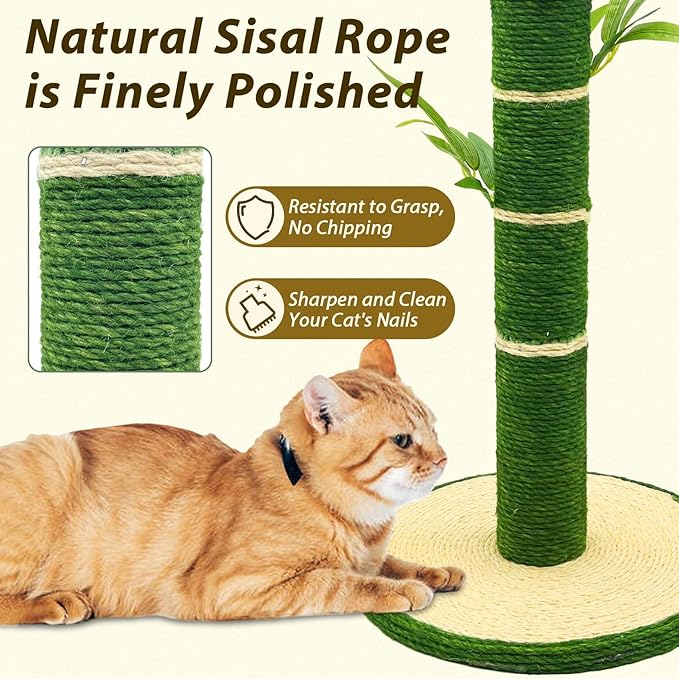 Tfwadmx Cat Scratching Post 23 inch Tall Cat Scratching Post with Sisal Rope Natural Sisal Cat Scraper with 3D Bamboo Leaves Panda Shape Scratching Posts for Indoor Cats and Kittens