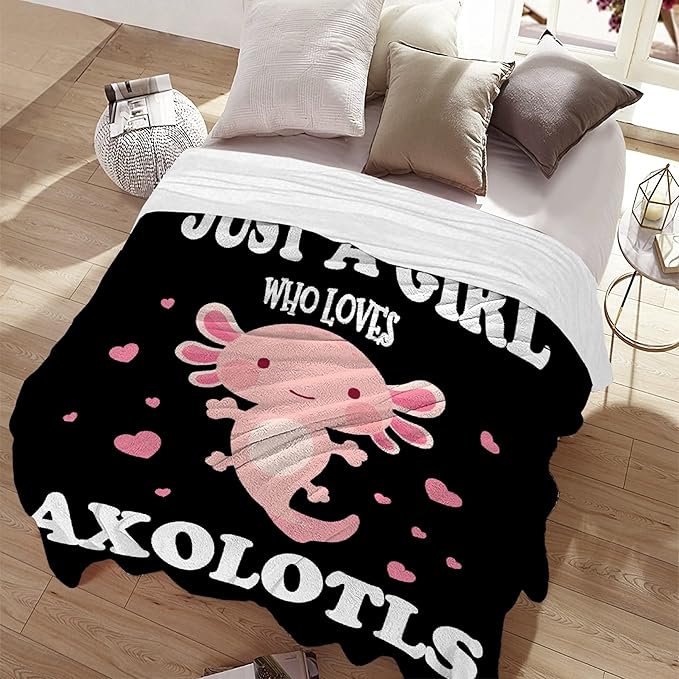 Axolotl Blanket Gift for Girls Women Lightweight Throws-Just A Girl Who Loves Axolotls Plush Cute Animals Fish Decor Kids Quilt Kawaii Soft Flannel Blankets for Couch Bed Chair-50x60 Inches