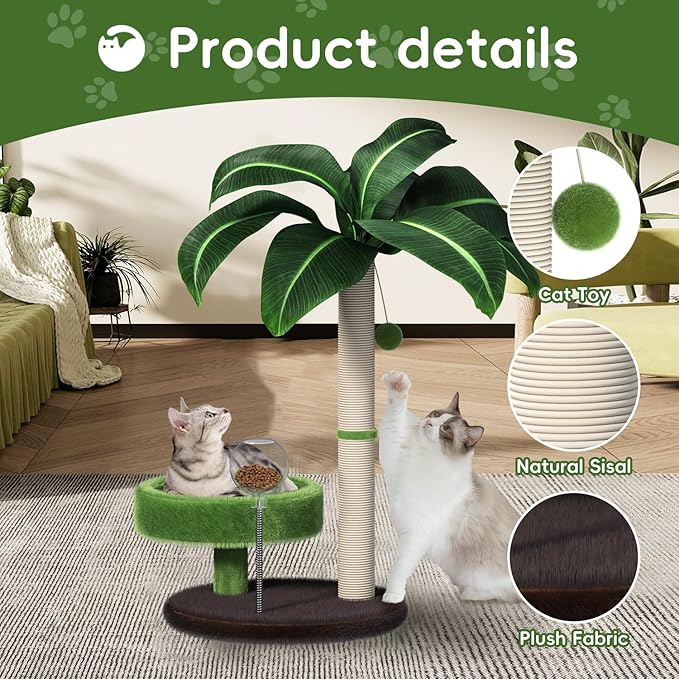 Cat Scratching Post with Bed, Cat Tree Tower Natural Sisal Cat Scratcher Cat Bed Cute Cat Tree for Kittens and Cats