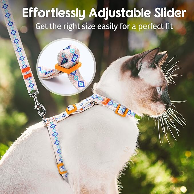 Dooradar Cat Harness and Leash, Escape Proof Adjustable Kitten Vest, Lightweight Soft Pet Straps, Easy Wearing for Small Medium Kitty Safe Walking Travel Control, White, S