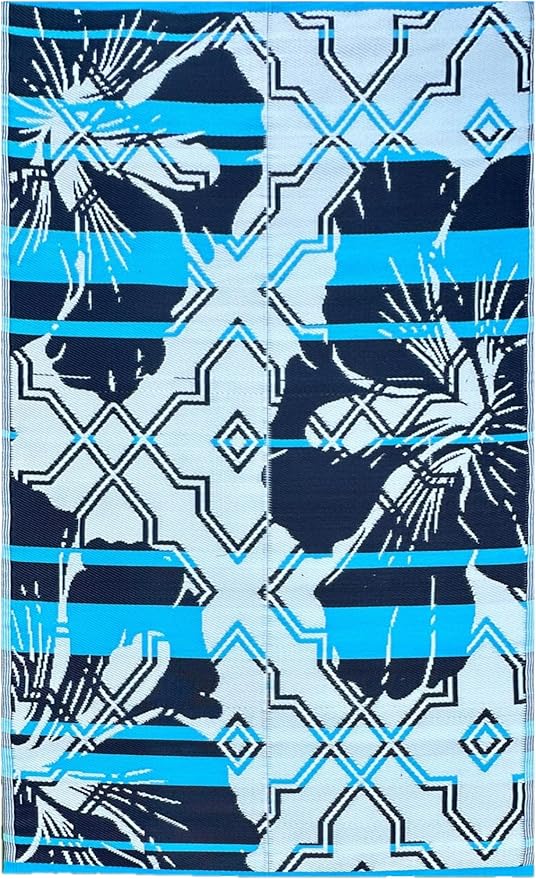 BalajeesUSA Outdoor Decor Patio Rugs – 6x9, Aqua Blue Waterproof Affordable Multipurpose Woven Plastic Straw All-Weather Waterproof Rug Reversible Camper mat Awning 7100