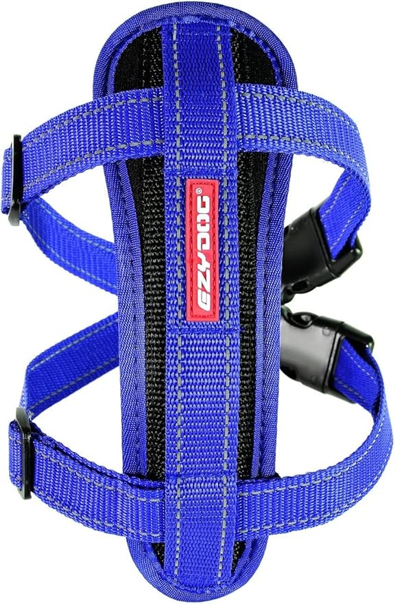 EzyDog Premium Chest Plate Custom Fit Reflective No-Pull Padded Comfort Dog Harness - Perfect for Training, Walking, and Control - Includes Car Restraint Attachment (X-Large, Blue)