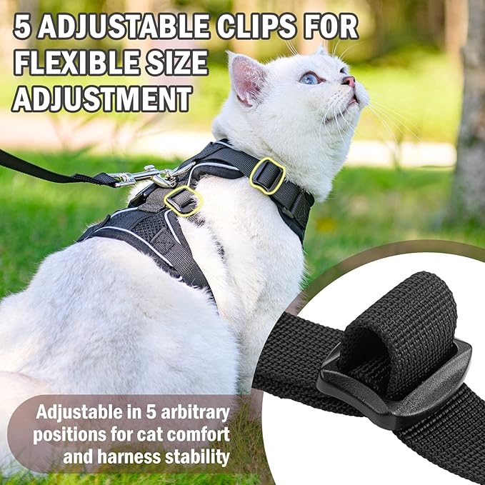 PUPTECK Cat Harness and Leash Set Escape Proof for Walking, Breathable Mash Vest Adjustable Harness for Cats Puppy Small Animals, Reflective at Night, Black Medium