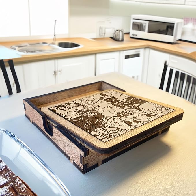 02 Staffordshire Terrier Dog Puzzle Wooden Coaster Set - Interlocking Jigsaw Drink Mats with Laser-Cut Design for Pet Lovers (Staffordshire Terrier Set of 2)