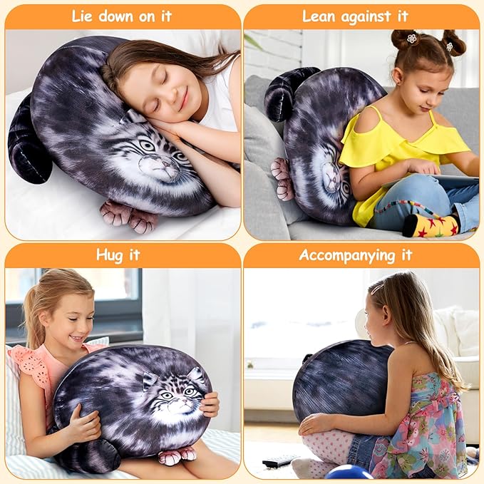 Achwishap Cat Plush,Soft Cat Stuffed Animals,Kawaii Steppe Cat Plush Toys,Cute Plushies Cat Body Pillow,Kitten Stuffed Animal Hugging Pillows Plushies Gifts for Kids Adults Birthday(Steppe Cat,18”)