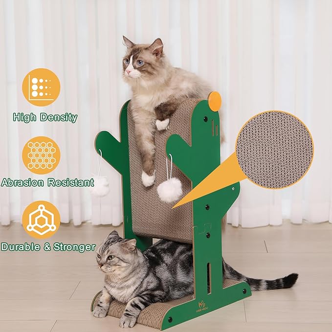 Cat Scratching Post, 4-in-1 Cat Scratcher and Cardboard Scratching Post with Toys and Plush Ball for Indoor Outdoor Cats,Protecting Furniture with Catnip, Large