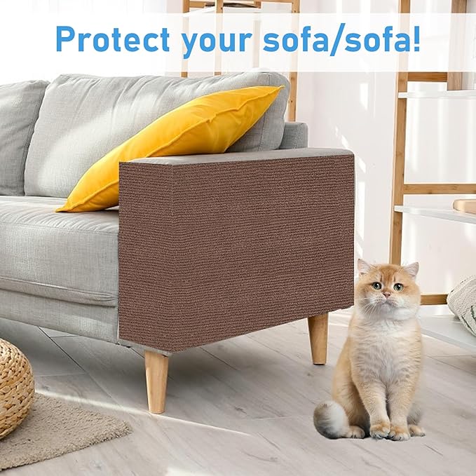 Trimmable Cat Scratching Post Carpet Covered 78.7”x15.8” Self-Adhesive Cat Tree Shelves Replacement Parts Mat Cat Scratcher Mat for Cat Shelf Steps Couch Furniture DIY Protector(Beige)