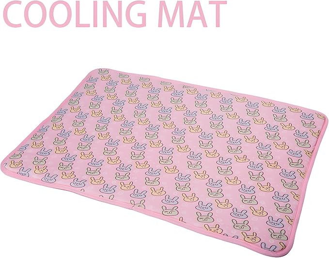 DELIFUR Cat Cooling Mat- Pet Cooling Mat Outdoor for Dogs Self Cooling Pad for Cat Puppy Small Dog Machine Washable (Medium, Pink Bunny)