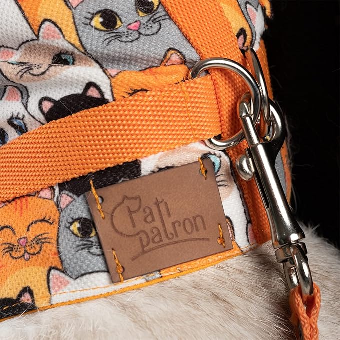 Cat Harness and Leash Set, Cats Escape Proof - Adjustable Kitten Harness for Large/Medium/Small Cats, Walking Travel Petsafe Harness (Orange Cat Pattern, Extra Small)
