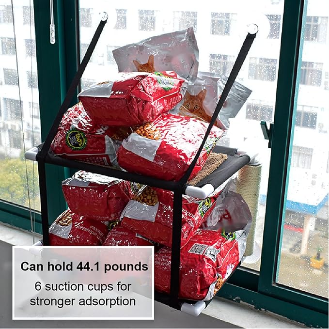 EWES Cat Window Perch Double-Deck with Scratching Post,Cat Window Hammock for Large Cats，Cat Soft Wall Shelves Seat Cat Bed