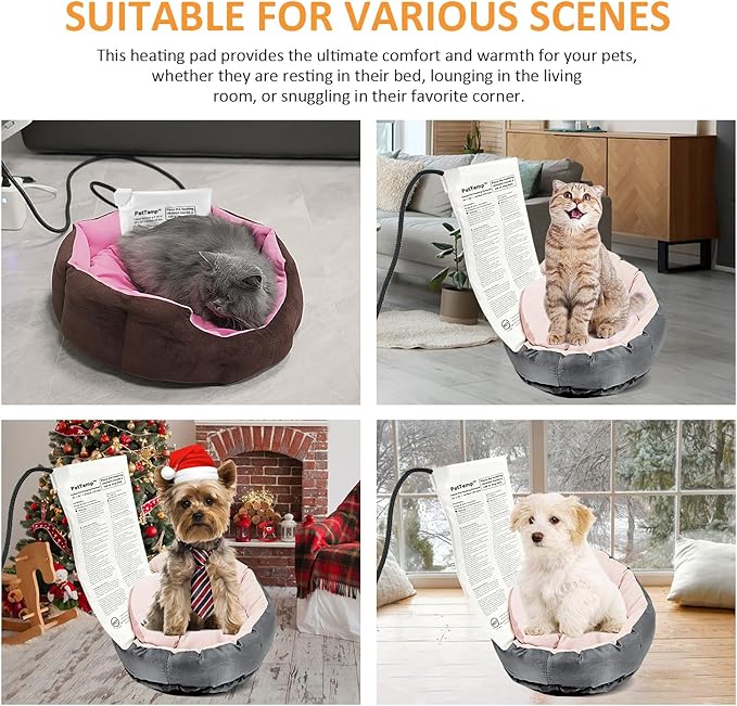 Pet Bed Warmer, Compact Heating Pad Insert for Cat Dog Beds, Turn Any Pet Bed Into a Heated Pet Bed, Waterproof Heated Bed Mat with Chew-Resistant Cord, Safe and Warm (L:20' x 10'')