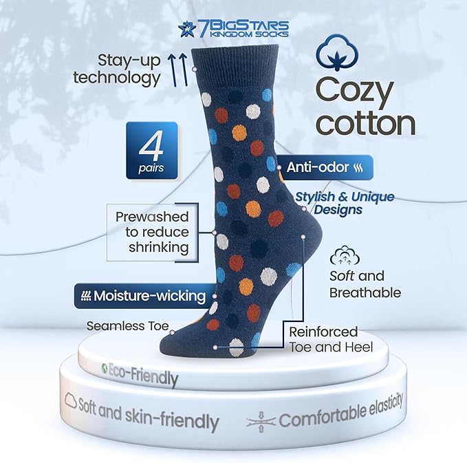 7BIGSTARS KINGDOM Womens Fun Cotton Crew Socks - 4 Pack L/M - Cactus Space Desert Coffee Fox Dog Hedgehog Puppy Flower Bird