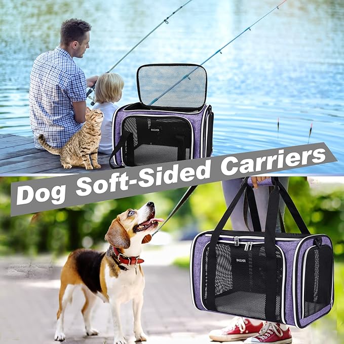 BAGLHER Pet Travel Carrier, Cat Carriers Dog Carrier for Small Medium Cats Dogs Puppies, Airline Approved Small Dog Carrier Soft Sided, Collapsible Puppy Carrier. Purple