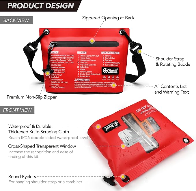 120 PCS Waterproof First Aid Kit, Portable Small Boat Dry Bag Bug Out Bag, Emergency Medical Kit Ideal for Boating, Camping, Fishing, Kayaking, Floating, Red