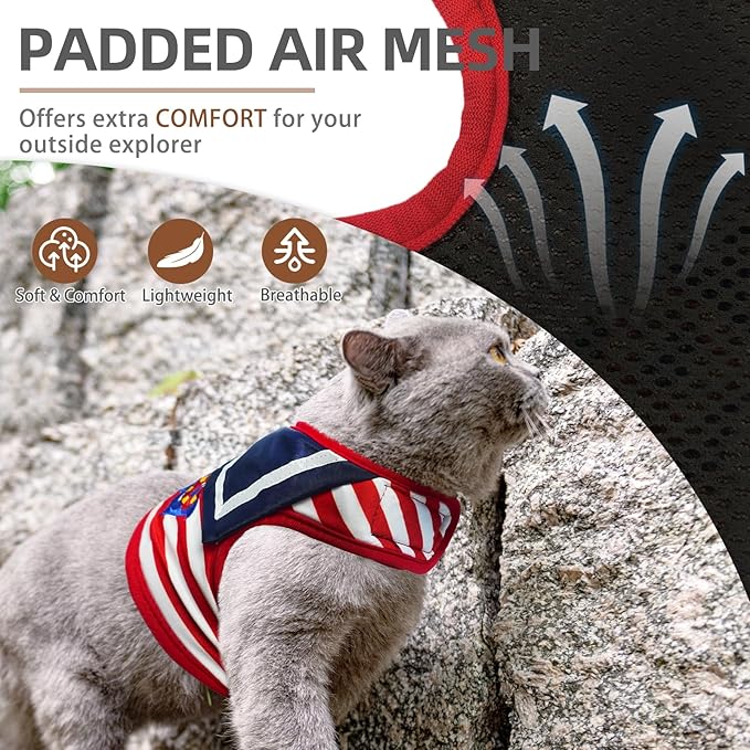 PUPTECK Soft Mesh Cat Vest Harness and Leash Set Puppy Padded Pet Harnesses Escape Proof for Cats Small Dogs Rabbits Bunny, Navy Red, XL