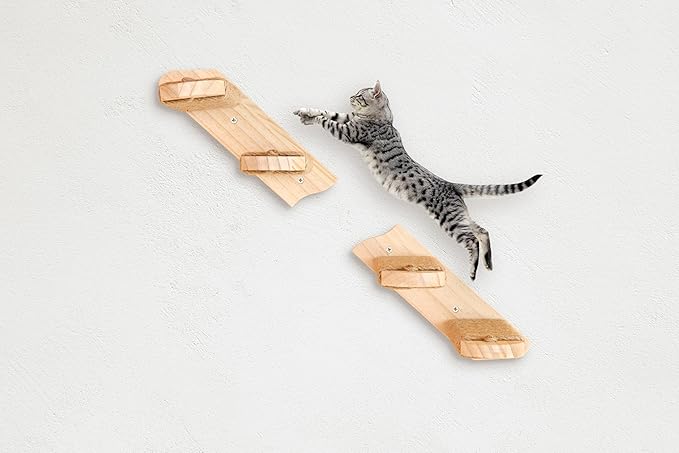 Cat Climbing Shelf Wall Mounted, Sectional Cat Staircase with Jute Scratch Hooks, Cat Perch & Play