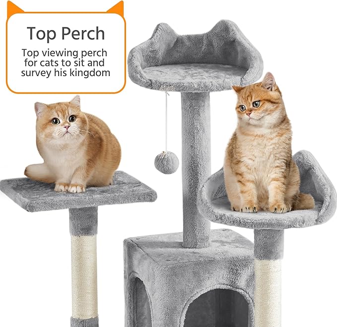 Yaheetech XL Cat Tree, 72in Multi-Level Cat Tower with 2 Cozy Caves, 3 Soft Perches, Scratching Posts, Board, and Dangling Ball, Cat Furniture Cat Play House Kittens, Light Gray