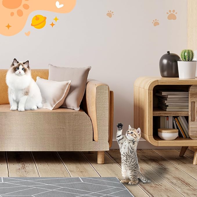 Trimmable Cat Scratching Post Carpet 78.7"x15.8" Self-Adhesive Cat Scratching Mat Cat Carpet Replacement for Cat Tree Wall Shelves Couch Furniture Protector (Khaki)