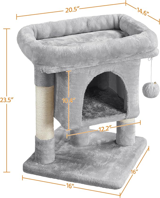 Yaheetech 23.5in Cat Tree Tower, Cat Condo with Sisal-Covered Scratching Posts, Cat House Activity Center Furniture for Kittens, Cats and Pets - Light Gray