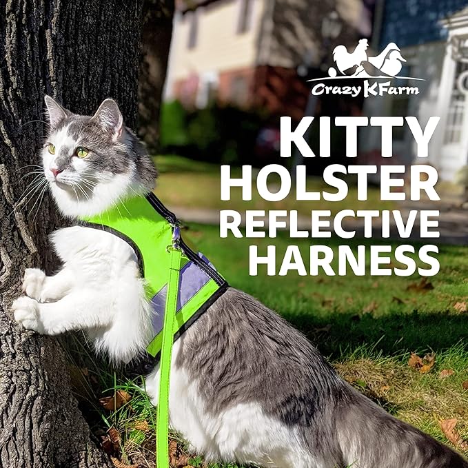 Reflective Cat Harness - High-Visibility Cat Vest for Day & Night | Secure, Breathable and Washable Cotton | Ideal for Walking & Traveling - Loud Lime, XS