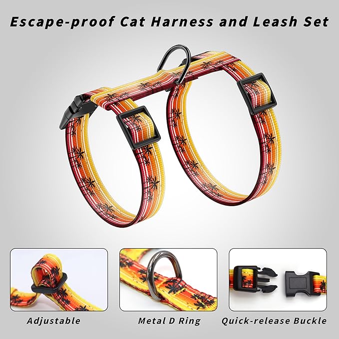 Cat Harness and Leash Set, Adjustable Kitten Harness Escape Proof Cats Harness, Soft Lightweight Walking Travel Pet Harness, Cute Kitty Harness Leash Set for Small Medium Cats, Orange