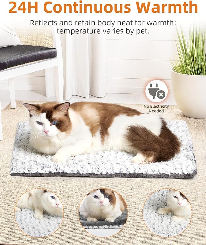Self Warming Cat Bed 24 x 18 in - Cat Beds for Indoor Outdoor Cats and Dogs, Machine Washable Cat Heating Pad, 3cm/1.18in Thickened Pet Heating Pad for Cats & Dogs, Double Side Premium Soft