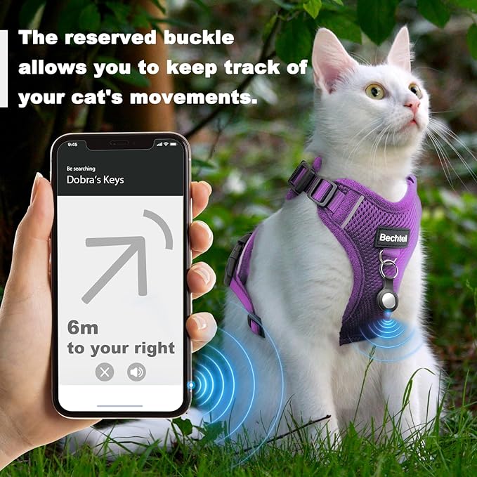 Cat Harness and Leash for Walking, The Upgrade Can be Adjusted in Four Directions and Breathable Cat Harness for Anti Escape That can be Fitted and Positioned, Reflective Strips Harness, Purple,M