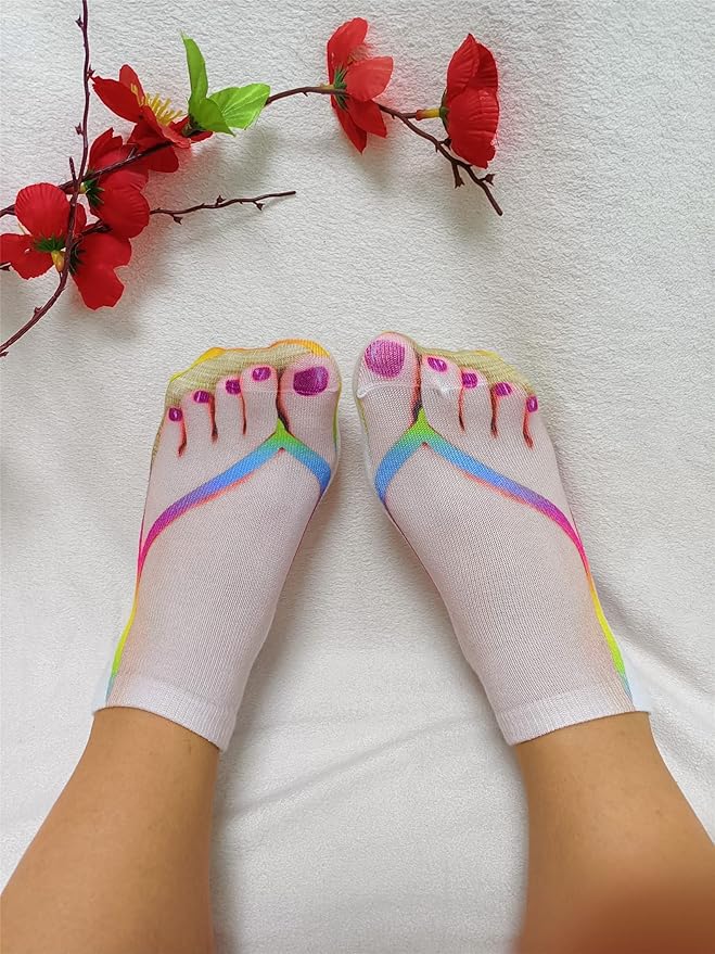 3D Manicure Print Socks Funny Flip Flop Socks 3D Pattern Socks Sandal Socks Low Cut Ankle Silly Socks- A Gag Gift
