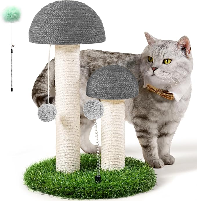 Odoland Cat Scratching Post Mushroom Natural Sisal Board Scratcher for Kitten Health and Good Behavior, Furniture Scratch Deterrent Accessories for Cats and Kitten Hrey
