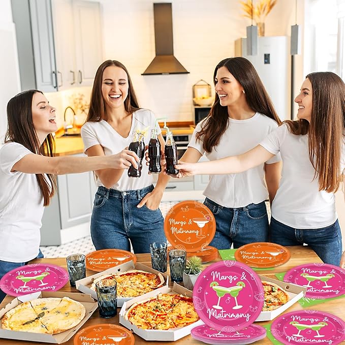 96pcs Margs & Matrimony Bachelorette Party Decorations Margs Plates Napkins Party Supplies Margarita Tableware Dinnerware for Birthday Bridal Shower Wedding Mexican Fiesta Favors for 24 Guests