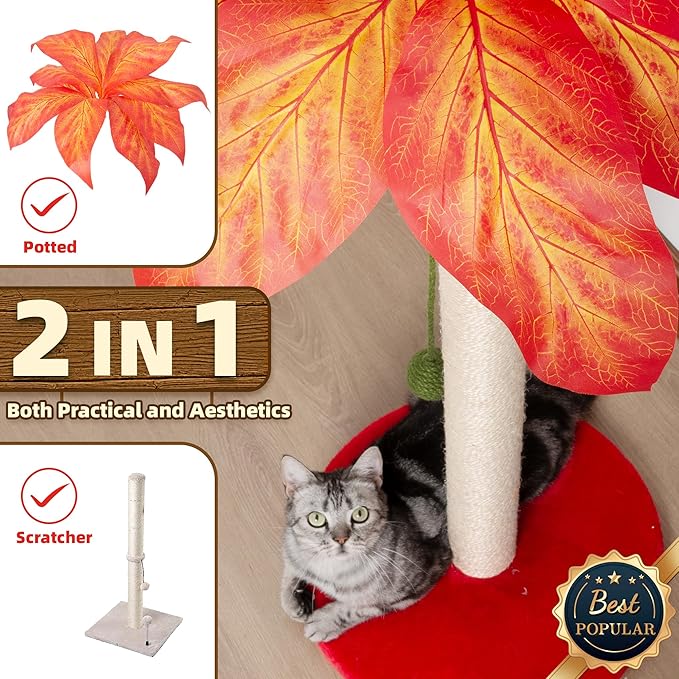 Cat Scratching Post Cat Scratcher 35 inch Tall Scratching Post with Sisal Rope for Indoor Cats Large Cat Scratching Post sisal cat Scratcher Cute for Kitten Scratching Post, Red