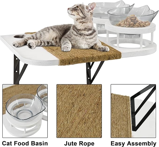 Cat Wall Shelves with 3 Steps, Cat Shelves and Perches for Wall, Cat Wall Furniture Set, Cat Climbing Shelves Cat Wall Shelf with 2 Cat Food Shelf and Plush Covered, Gift for Cat