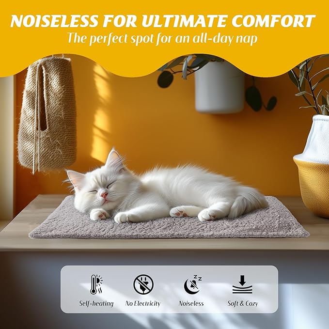 PatiencET Self Warming Cat Bed Mat, Self Heating Pet Bed for Indoor Outdoor Cats, Cat Dog Crate Pad Bed with Washable Removable Cover Non-Slip Bottom, 24"×36" Grey