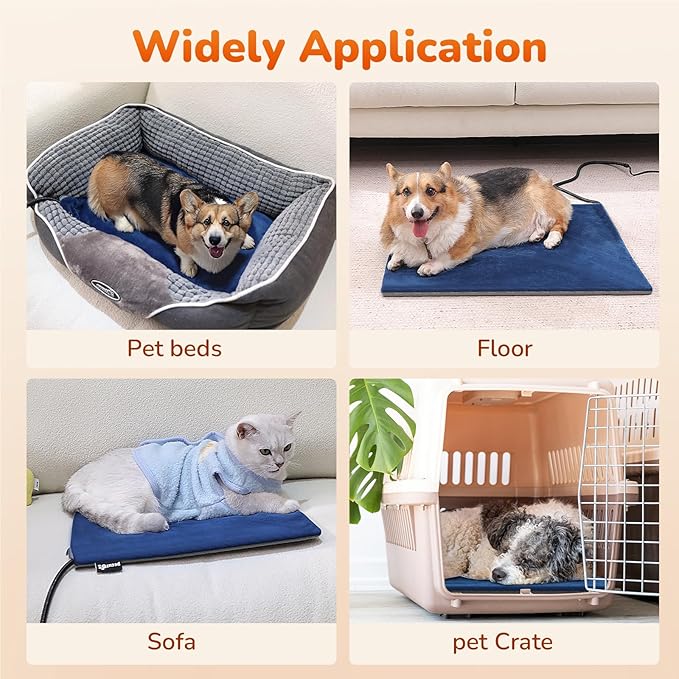 Pecute Pet Heating Pad, Dog Heating Pad with Chew Resistant Cord, Waterproof Layer, Warming Cat Heating Pad, Indoor Pet Heating Pads for Dogs Cats, Auto-Off, with Washable Cover, 19.7" x 15.7"