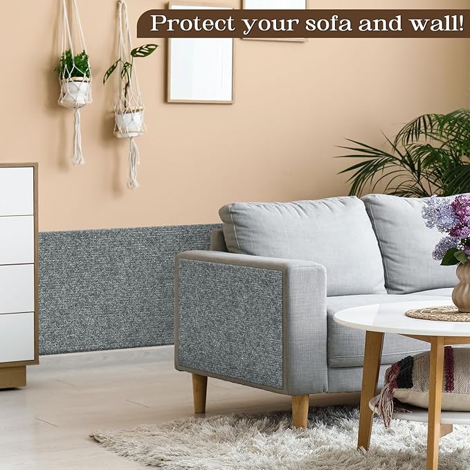 Cat Scratching Mat, 78.7"x15.7" Cat Carpet Self-Adhesive Carpet Mat Trimmable Replacement for Cat Tree, Cat Wall Scratcher, Cat Scratching Post, Shelf Shelves Couch Furniture DIY Protector, Light Grey