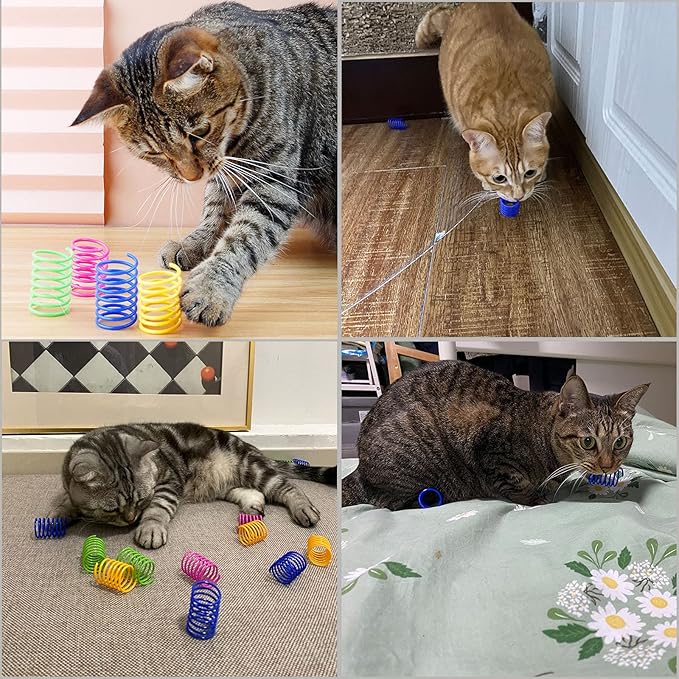 40 Pack Cat Spring Toys, Durable Plastic Coils for Indoor Active - Colorful 1 Inch Spirals Spring Fitness Play for Cat Kitten Pets (multicolor-40Pack)