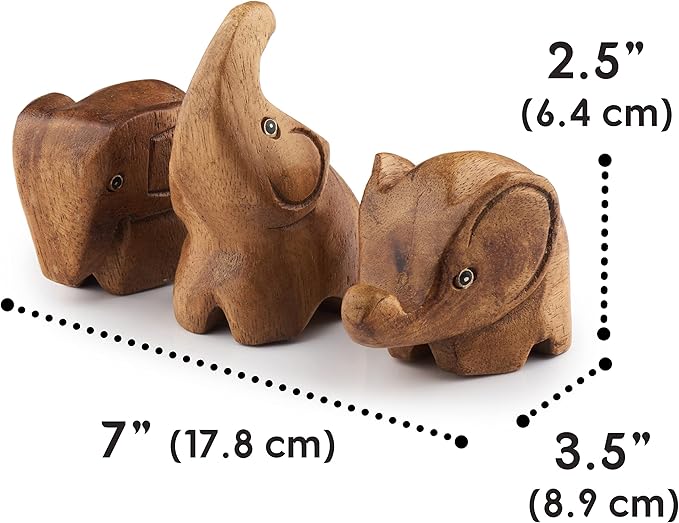 3 Elephant Figurines Centerpiece - Cute Decor and Gifts for Women - Wood Statue Home Sculpture - Bathroom and Office Decorations