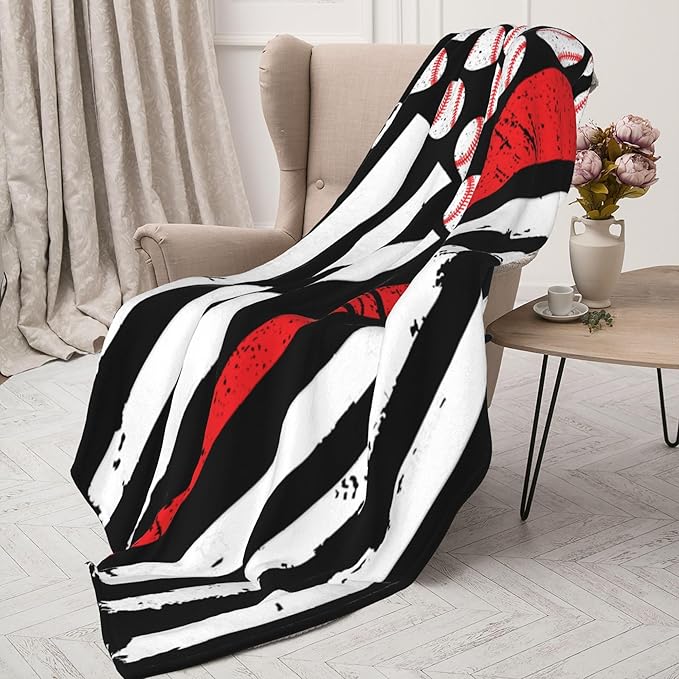 Baseball Flag Soft Throw Blanket Flannel Fleece Blankets Warm Cozy Lightweight Fuzzy Blanket for Bed Sofa Couch Home Decor 80"X60"